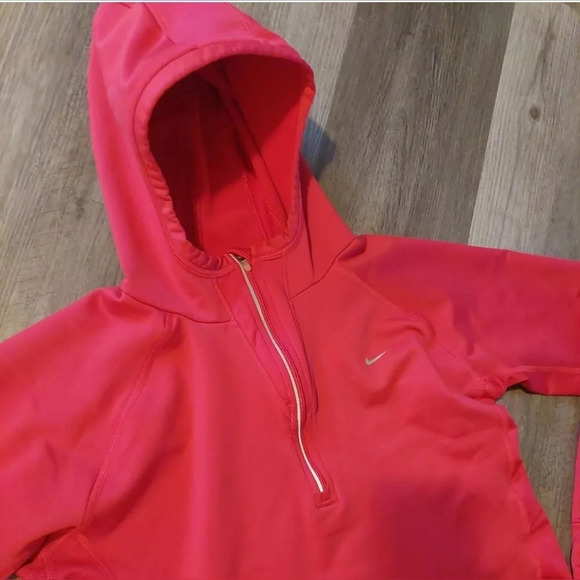 Nike Dri-Fit Women's Large Pink Quarter zip Hooded Sweatshirt Hoodie Pullover - Picture 1 of 5